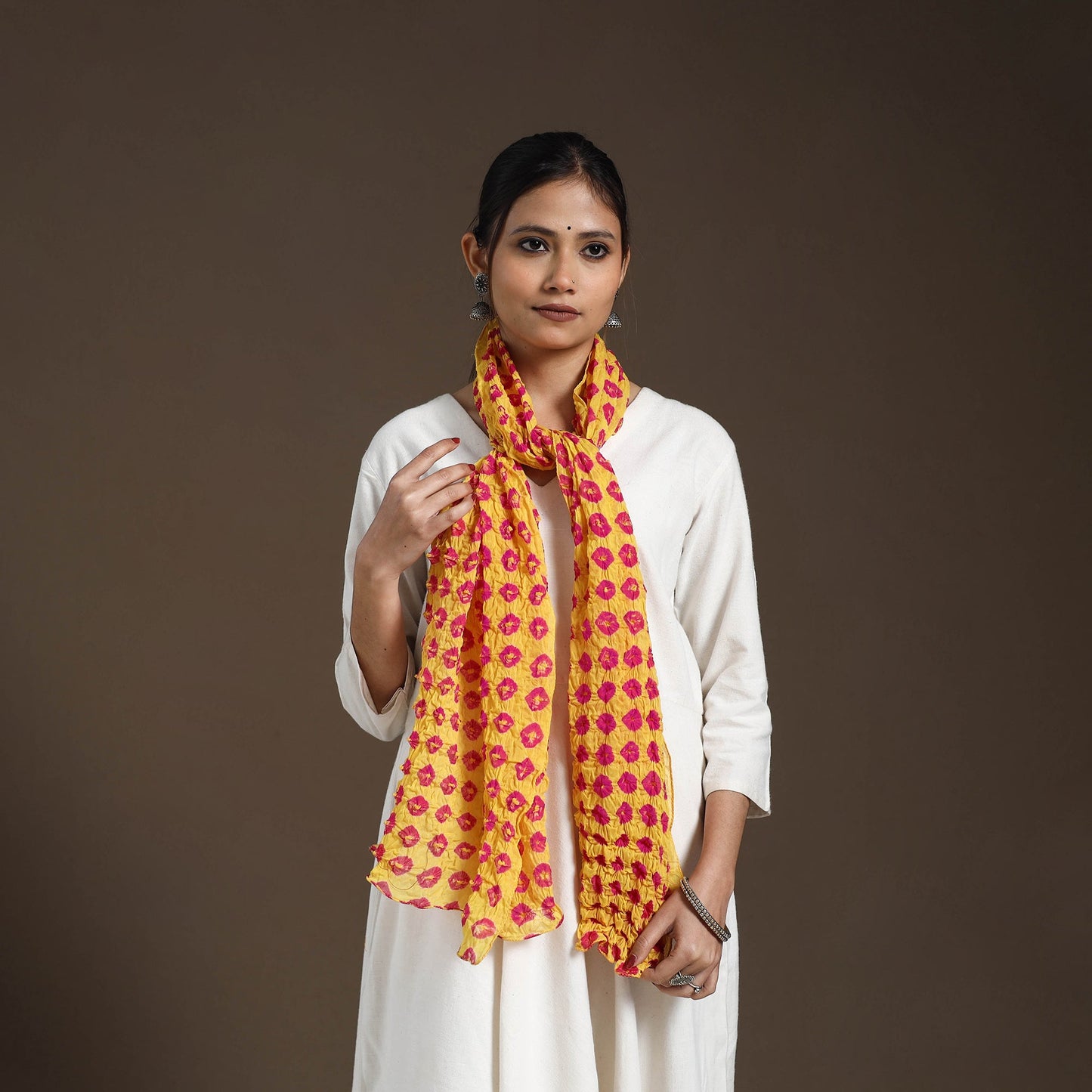 Buy Yellow Kutch Tie-Dye Cotton Bandhani Stole