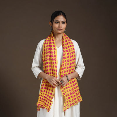 Buy Yellow Kutch Tie-Dye Cotton Bandhani Stole