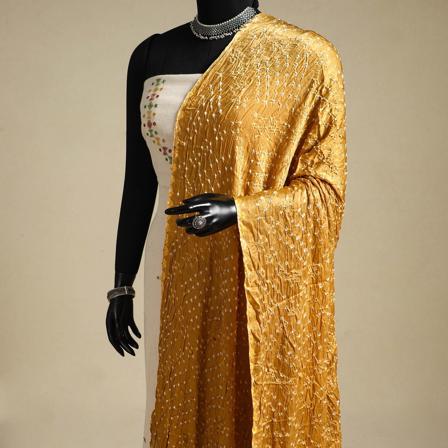 Yellow - kutch tie-dye modal silk bandhani dupatta