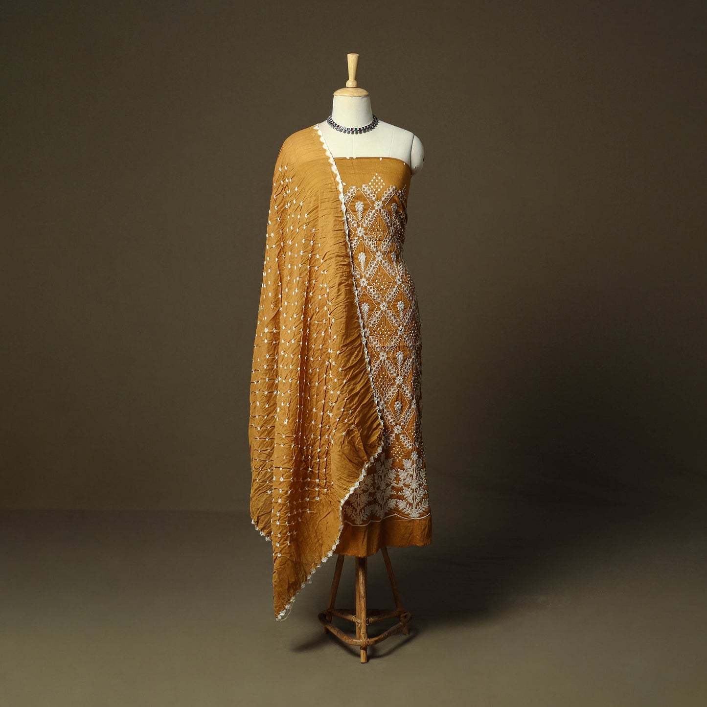 Kutch tie-dye satin cotton bandhani 3pc unstitched dress