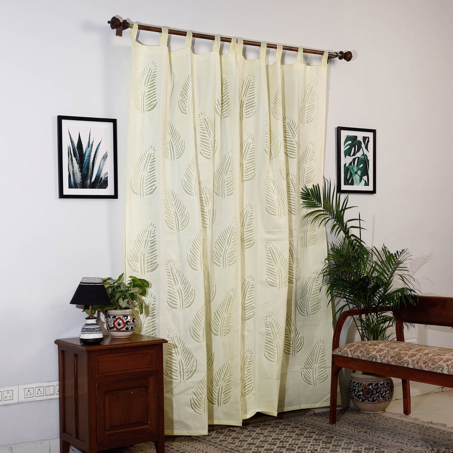 Yellow Leaves Cutwork Cotton Barmer Applique Door Curtain