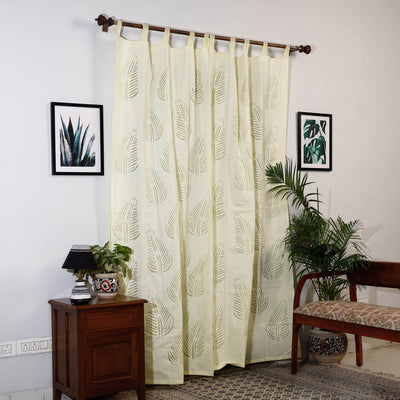 Yellow Leaves Cutwork Cotton Barmer Applique Door Curtain