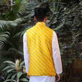Yellow Leheriya Tie & Dye Chanderi Silk Handloom Nehru Jacket