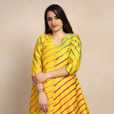  Leheriya Tie-Dye Chanderi Silk Long Kurta 
