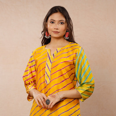Buy Leheriya Tie-Dye Chanderi Silk Long Kurta Online l iTokri.com