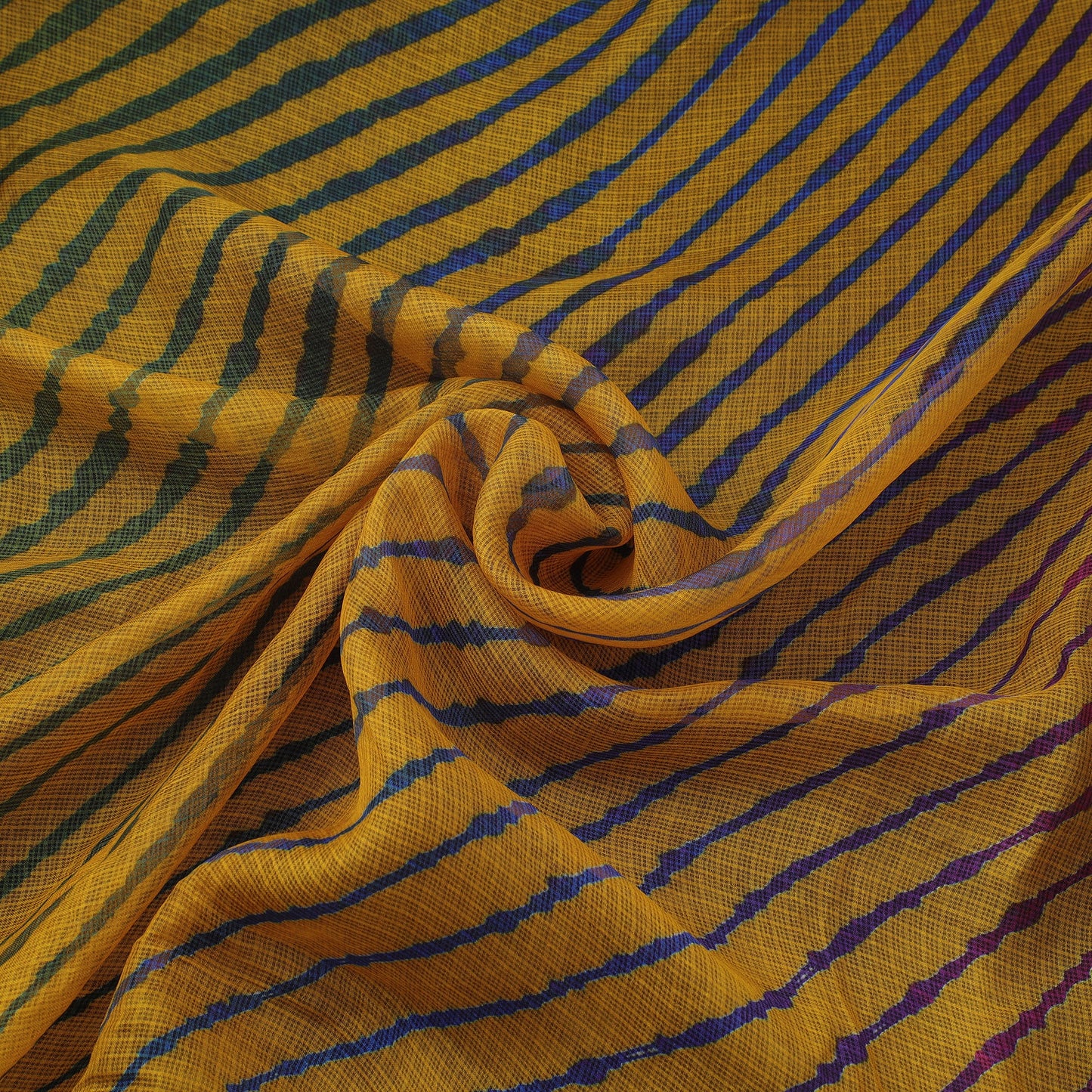 Yellow Leheriya Tie-Dye Kota Doria Silk Fabric