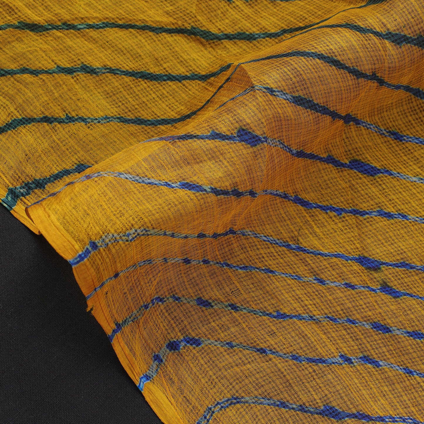 Yellow Leheriya Tie-Dye Kota Doria Silk Fabric