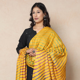 Yellow Leheriya Tie-Dye Tussar Silk Handloom Dupatta with Tassels