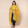 Yellow Leheriya Tie-Dye Tussar Silk Handloom Dupatta with Tassels
