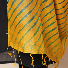 Yellow Leheriya Tie-Dye Tussar Silk Handloom Dupatta with Tassels