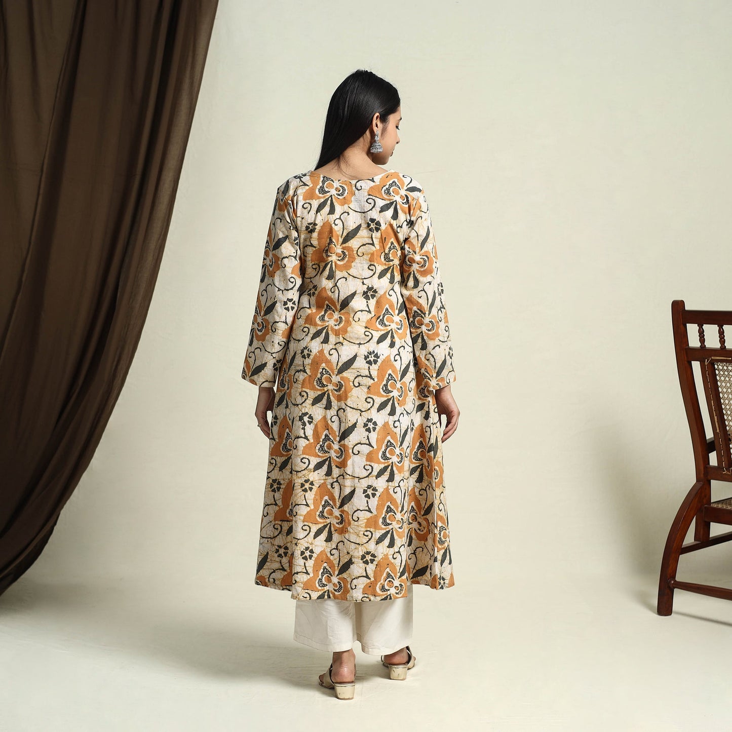 Buy Yellow A-Line Batik Print Cotton Kurta for Women