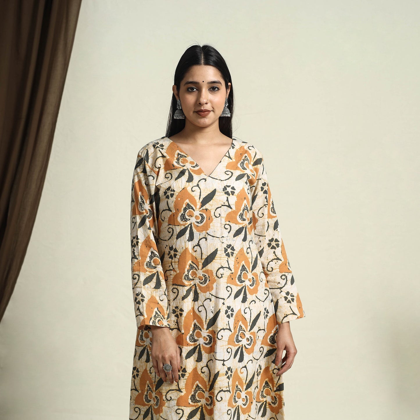 Buy Yellow A-Line Batik Print Cotton Kurta for Women