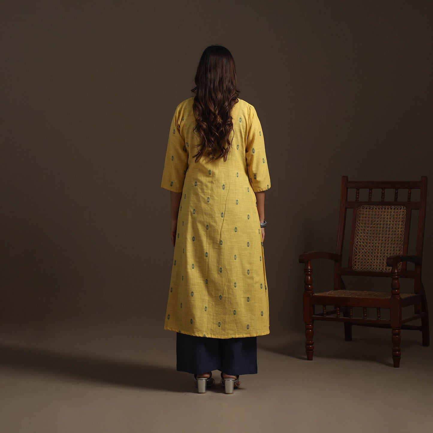 A-line cotton hand embroidered jacquard kurta for women 10