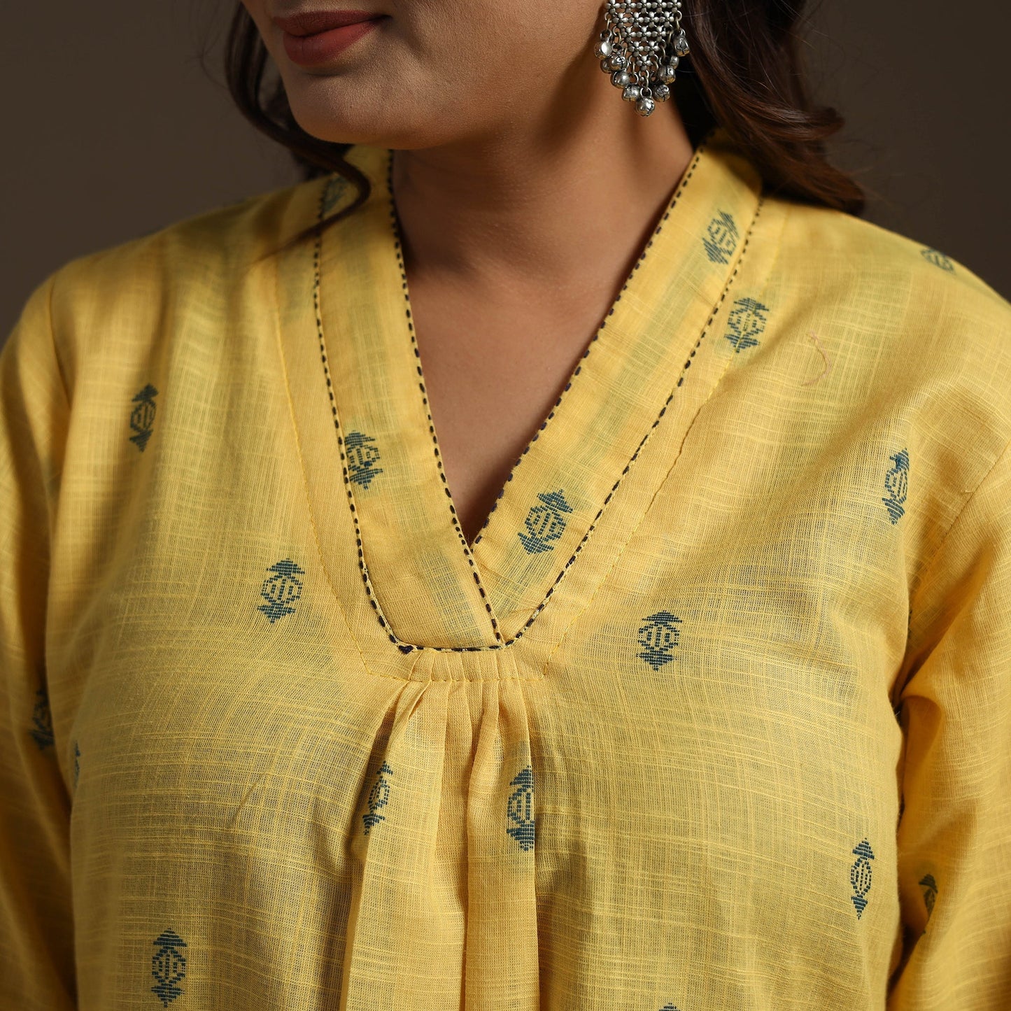 A-line cotton hand embroidered jacquard kurta for women 10