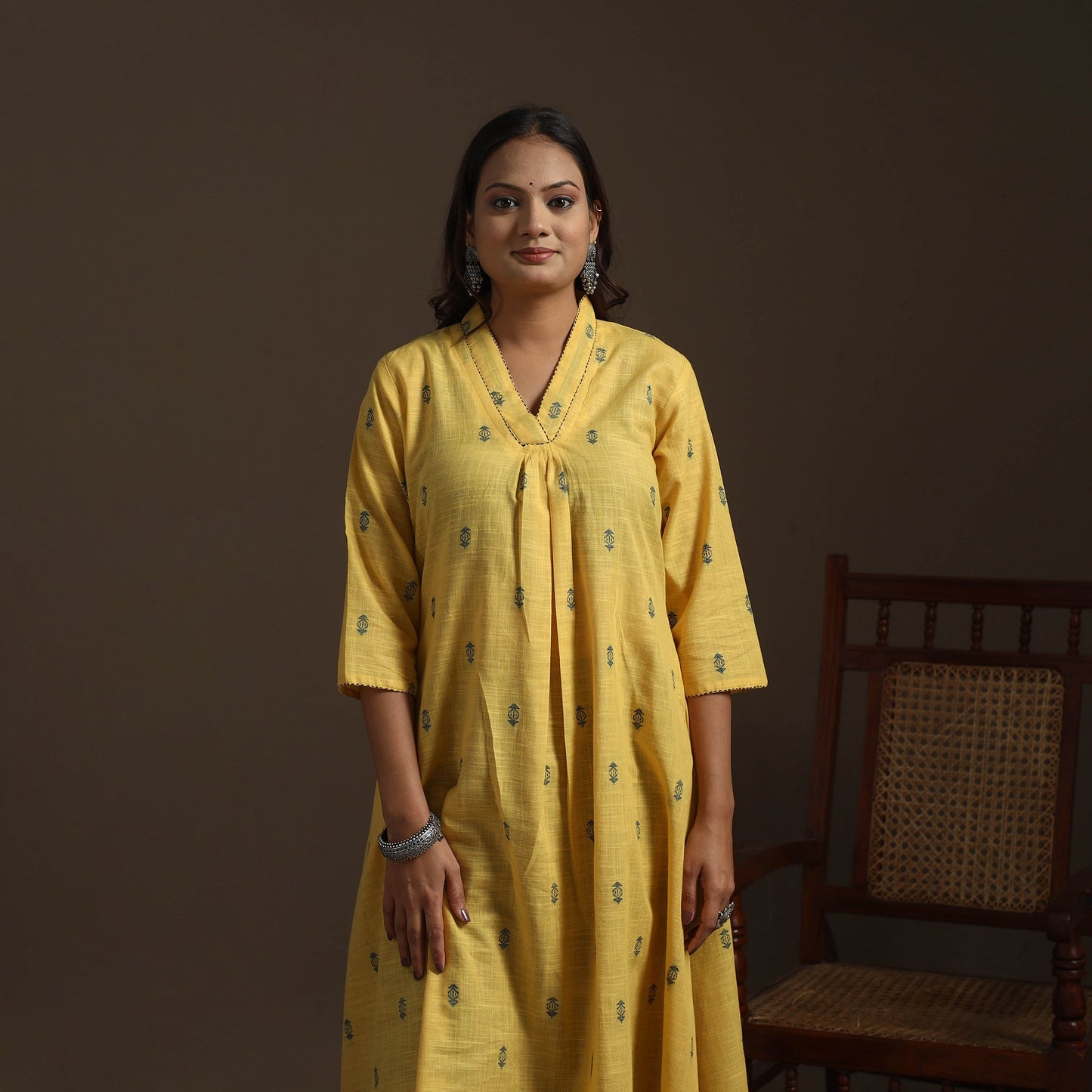 A-line cotton hand embroidered jacquard kurta for women 10