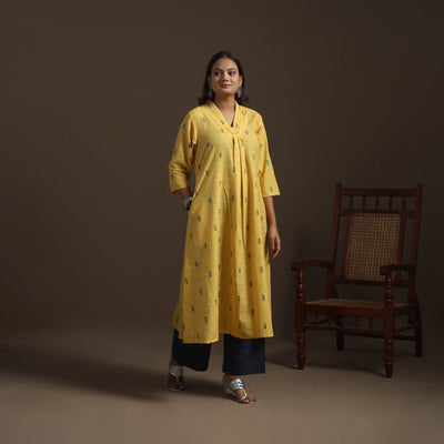A-line cotton hand embroidered jacquard kurta for women 10