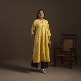 A-line cotton hand embroidered jacquard kurta for women 10