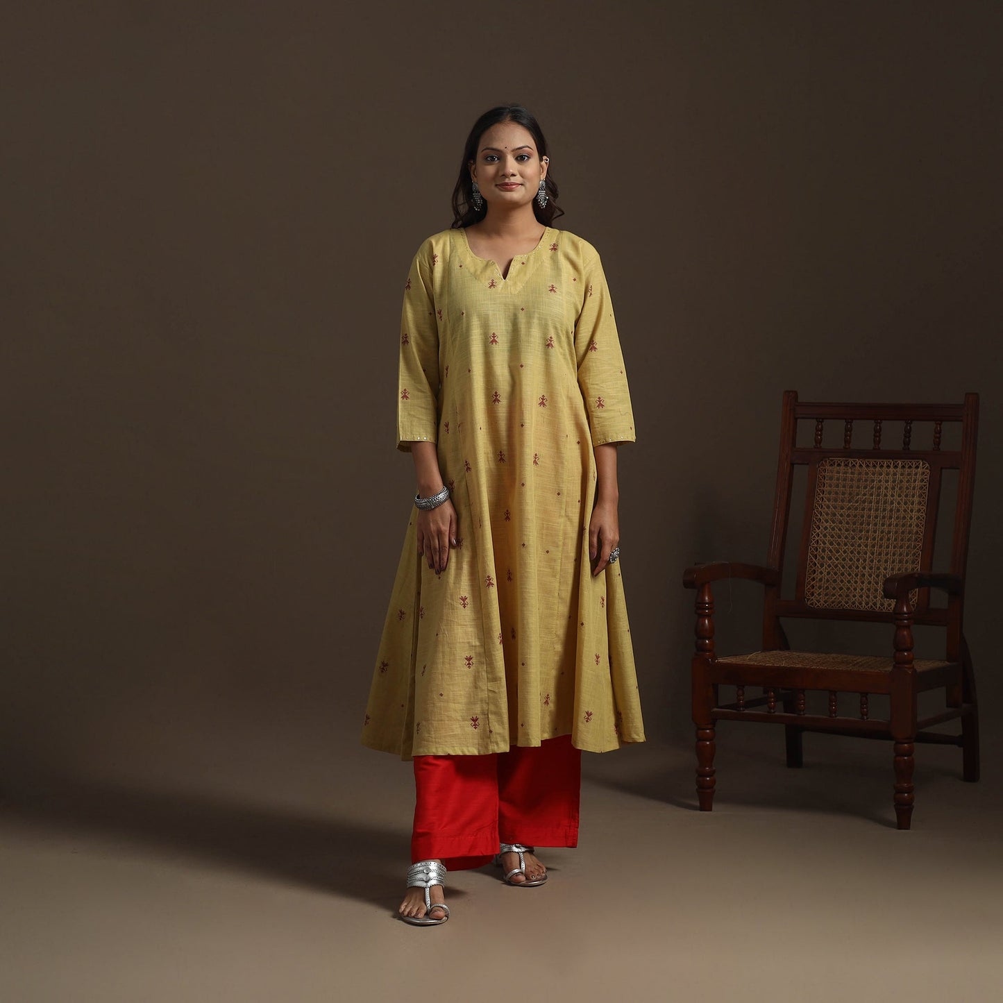 A-line cotton hand embroidered jacquard kurta for women 16