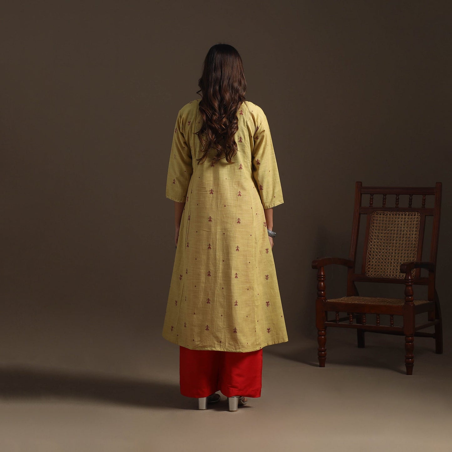 A-line cotton hand embroidered jacquard kurta for women 16