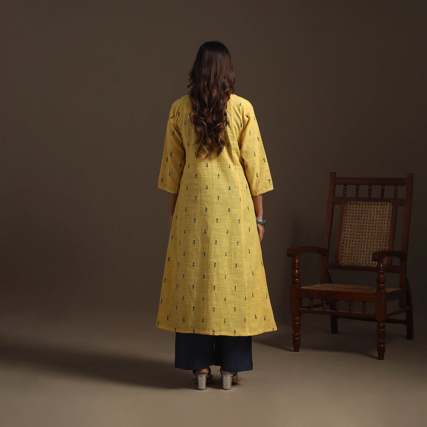 A-line cotton hand embroidered jacquard kurta for women 20