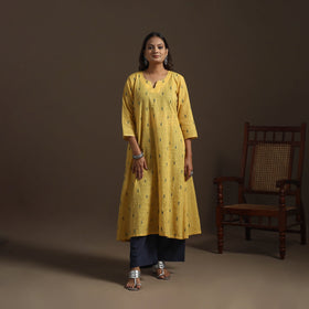 A-line cotton hand embroidered jacquard kurta for women 20