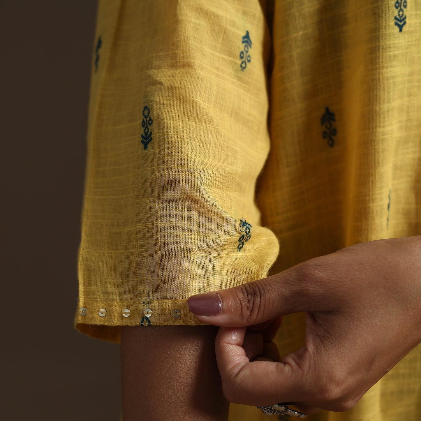 A-line cotton hand embroidered jacquard kurta for women 20