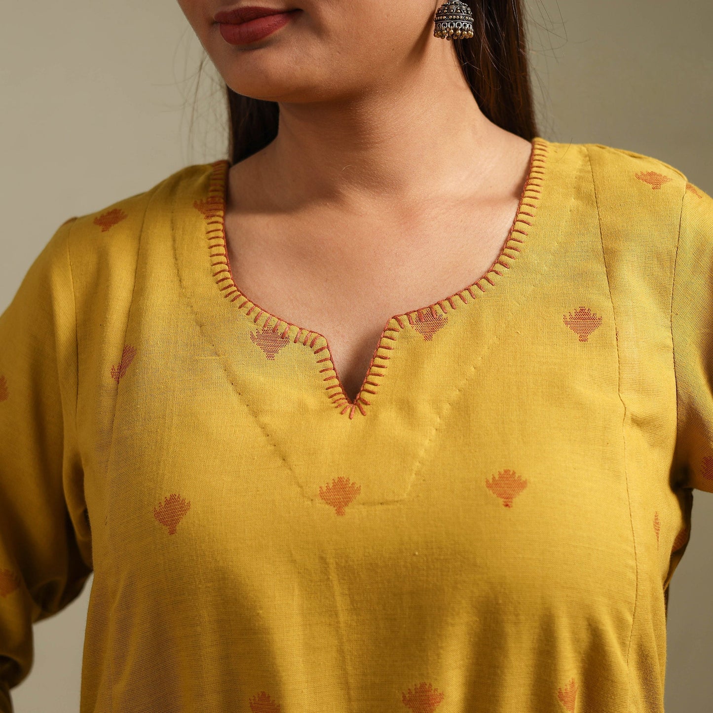 A-line cotton hand embroidered jamdani border thread buti