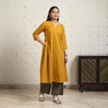 Yellow  A-Line Cotton Jacquard Kurta