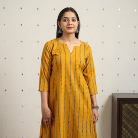 Yellow  A-Line Cotton Jacquard Kurta