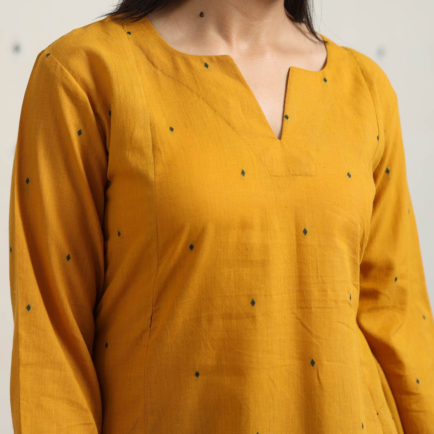 Yellow A-Line Cotton Jacquard Kurta