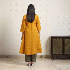 Yellow A-Line Cotton Jacquard Kurta