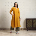 Yellow A-Line Cotton Jacquard Kurta