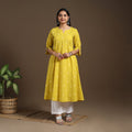Yellow A-Line Cotton Jacquard Kurta
