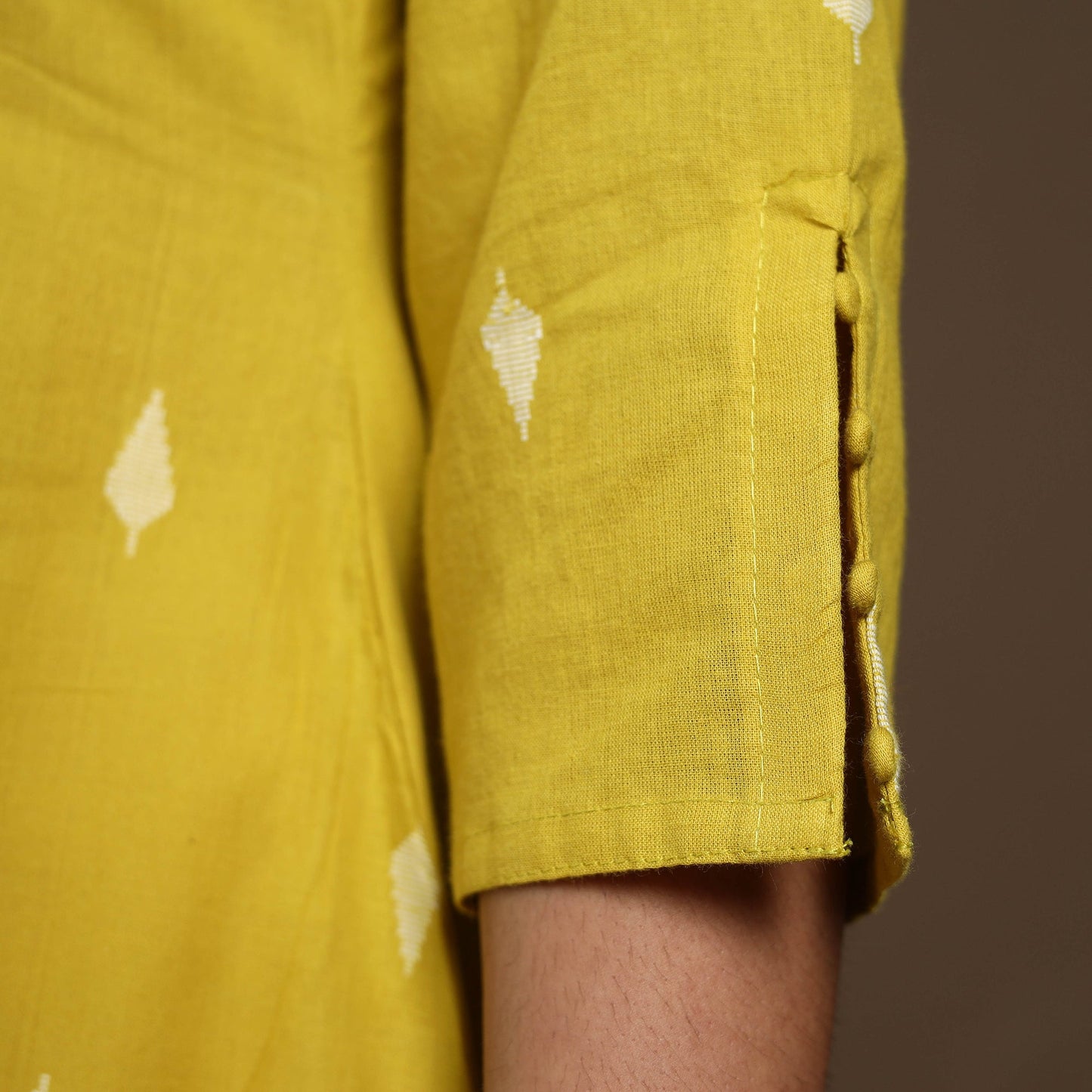 Yellow A-Line Cotton Jacquard Kurta