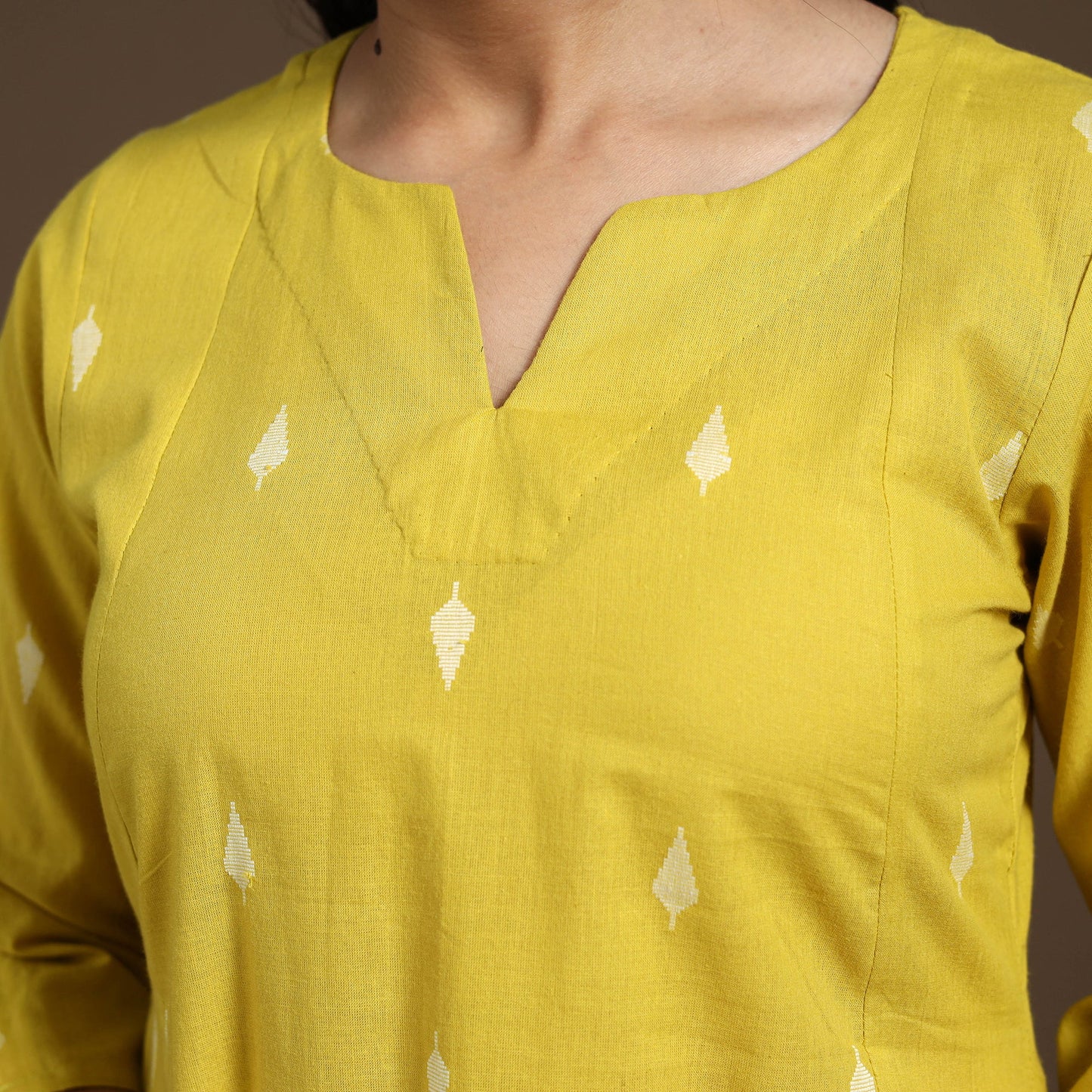 Yellow A-Line Cotton Jacquard Kurta