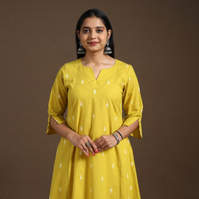 Yellow A-Line Cotton Jacquard Kurta