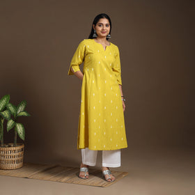 Yellow A-Line Cotton Jacquard Kurta