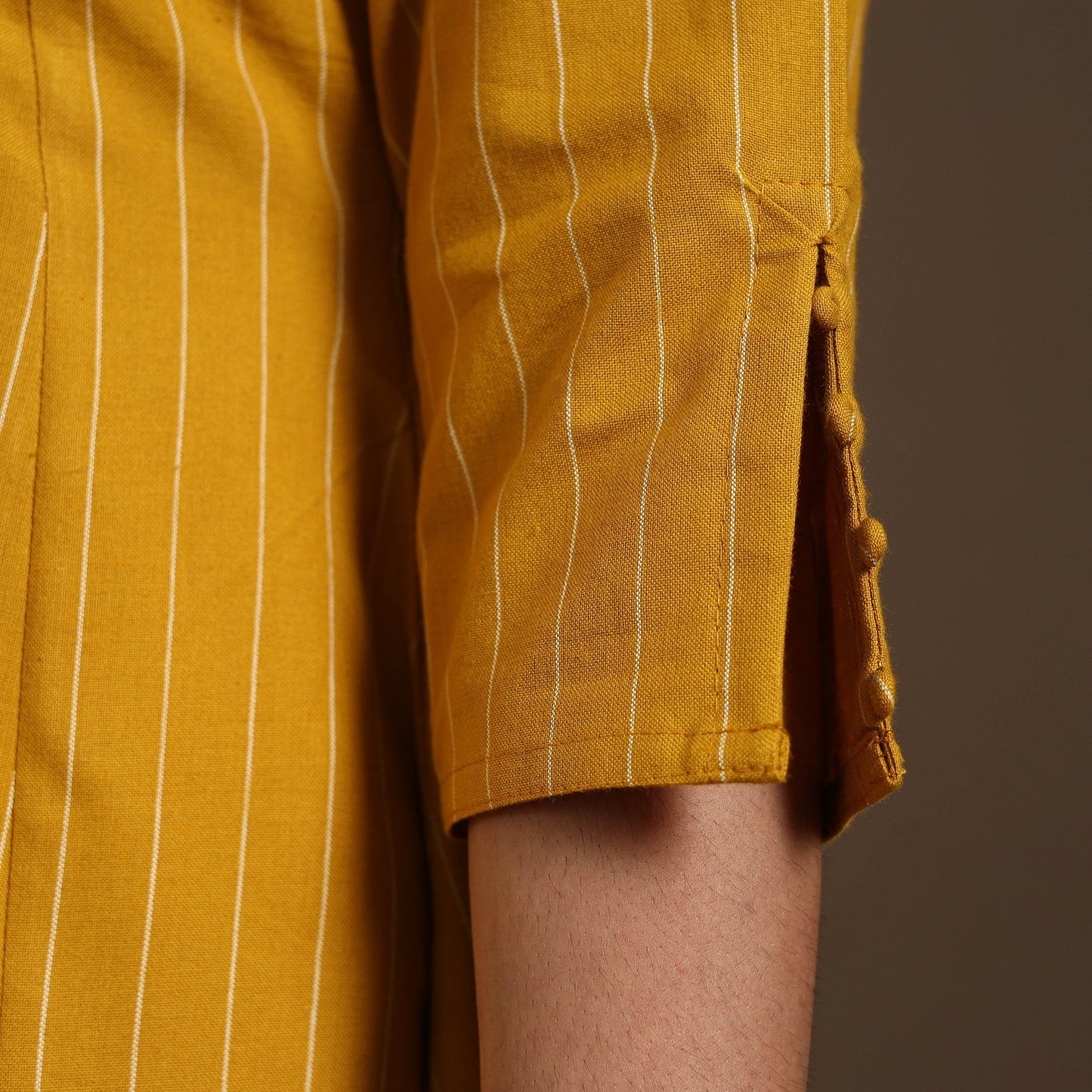 Yellow A-Line Cotton Jacquard Kurta