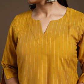Yellow A-Line Cotton Jacquard Kurta