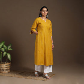 Yellow A-Line Cotton Jacquard Kurta