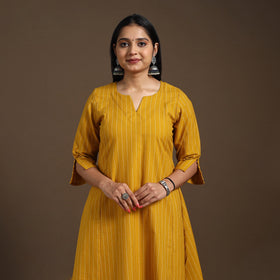 Yellow A-Line Cotton Jacquard Kurta