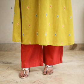 Yellow A-Line Cotton Jacquard Kurta