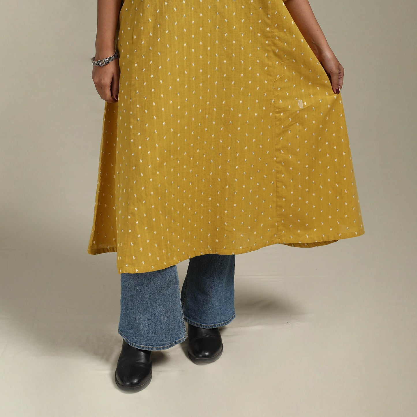 Yellow - a-line cotton jacquard kurta 19 - handcrafted