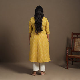 Yellow - a-line cotton jacquard kurta 19 - handcrafted