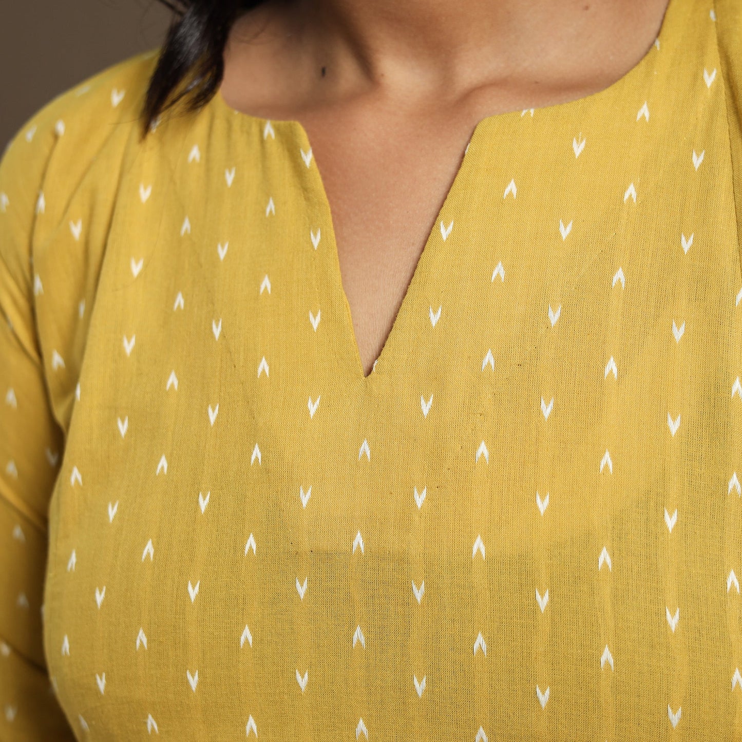 Yellow - a-line cotton jacquard kurta 19 - handcrafted