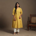 Yellow - a-line cotton jacquard kurta 19 - handcrafted