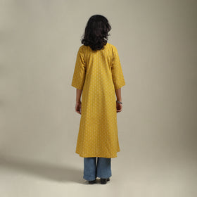 Yellow - a-line cotton jacquard kurta 19 - handcrafted