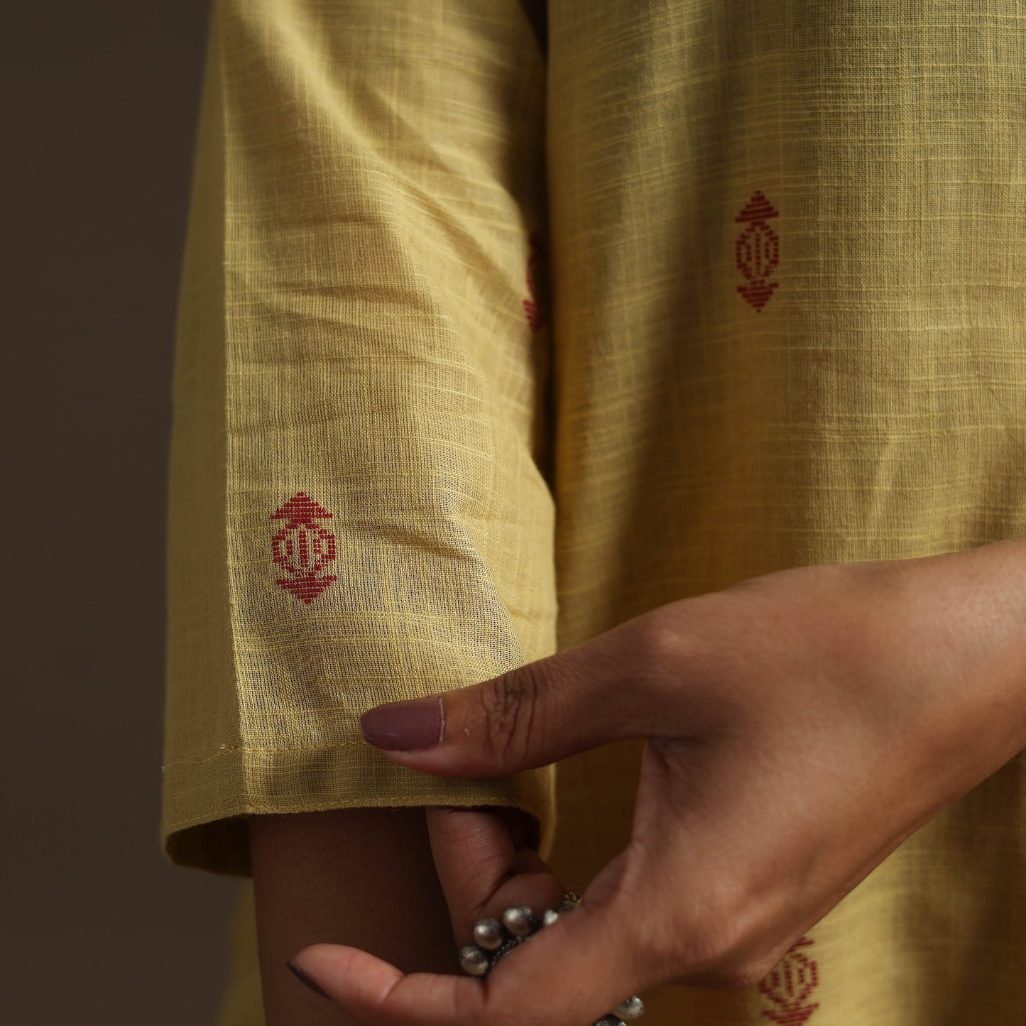 A-line cotton jacquard kurta for women 02 - handcrafted