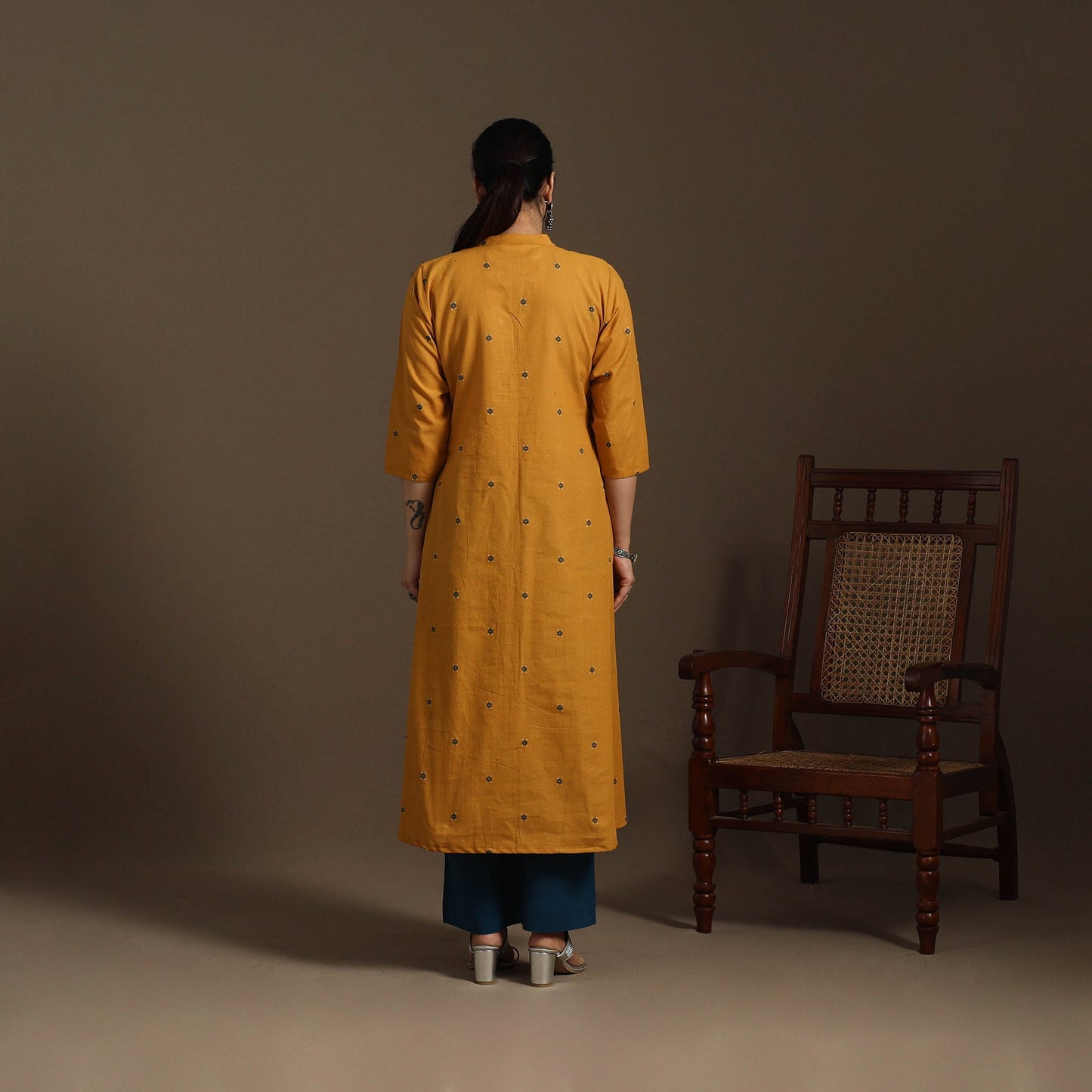 A-line cotton jacquard kurta for women 07 - handcrafted