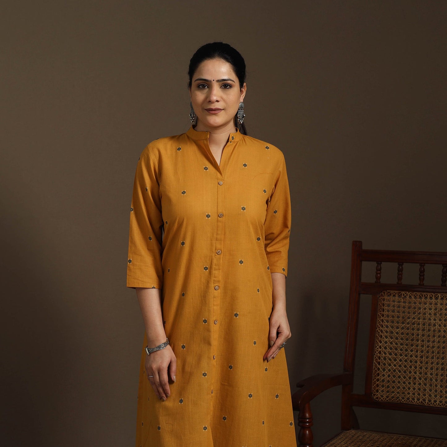 A-line cotton jacquard kurta for women 07 - handcrafted